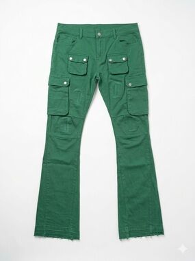 Utility Green Cargo Pants with Flap Pockets-36